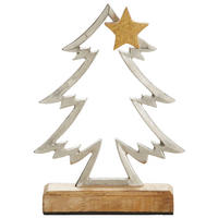 DEKOBAUM  - Silberfarben/Braun, LIFESTYLE, Holz/Metall (17/23/5cm) - X-Mas