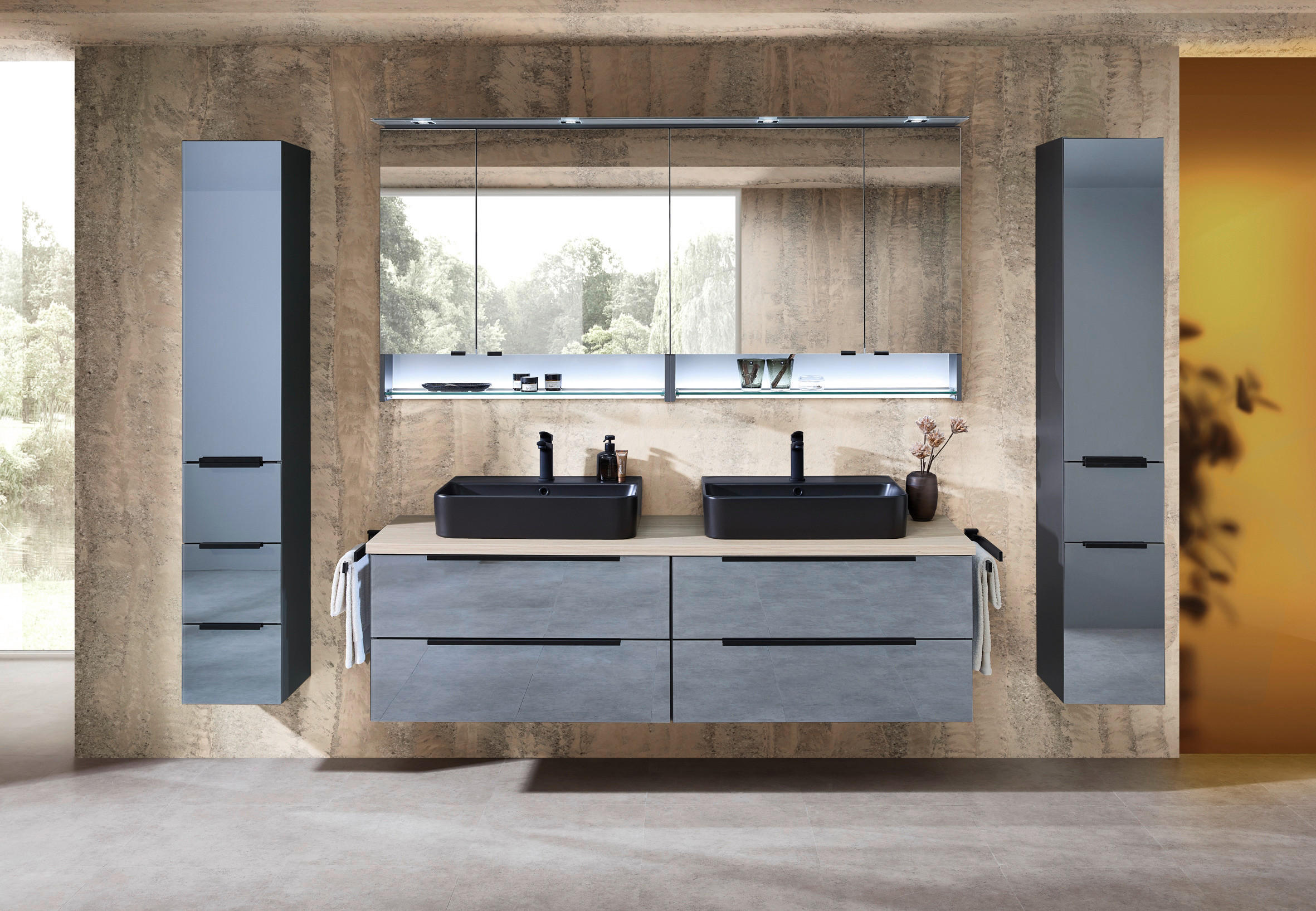 HOCHSCHRANK 30/168/33 cm  - Schwarz/Grau, Design, Glas/Holzwerkstoff (30/168/33cm) - Leonardo Living