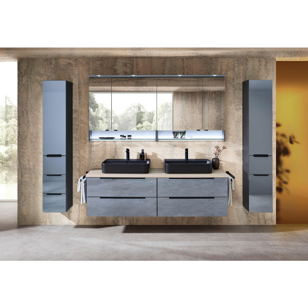 Thumbnail - Leonardo Living Hochschrank, Grau, Metall, 3 Fächer, 3 Schubladen, 30x168x33 cm, Made in Germany, hängend, Badezimmer, B...