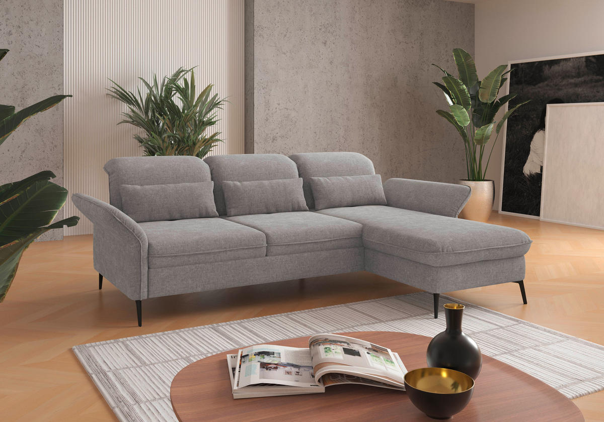ECKSOFA in Flachgewebe Hellgrau  - Hellgrau/Schwarz, Konventionell, Textil/Metall (264/198cm) - Sit & More