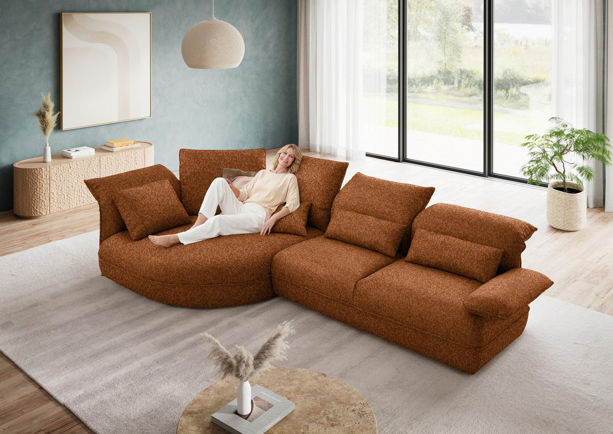 ECKSOFA  in Chenille Rostfarben  154/343 cm  - Rostfarben/Schwarz, Design, Kunststoff/Textil (154/343cm) - Koinor
