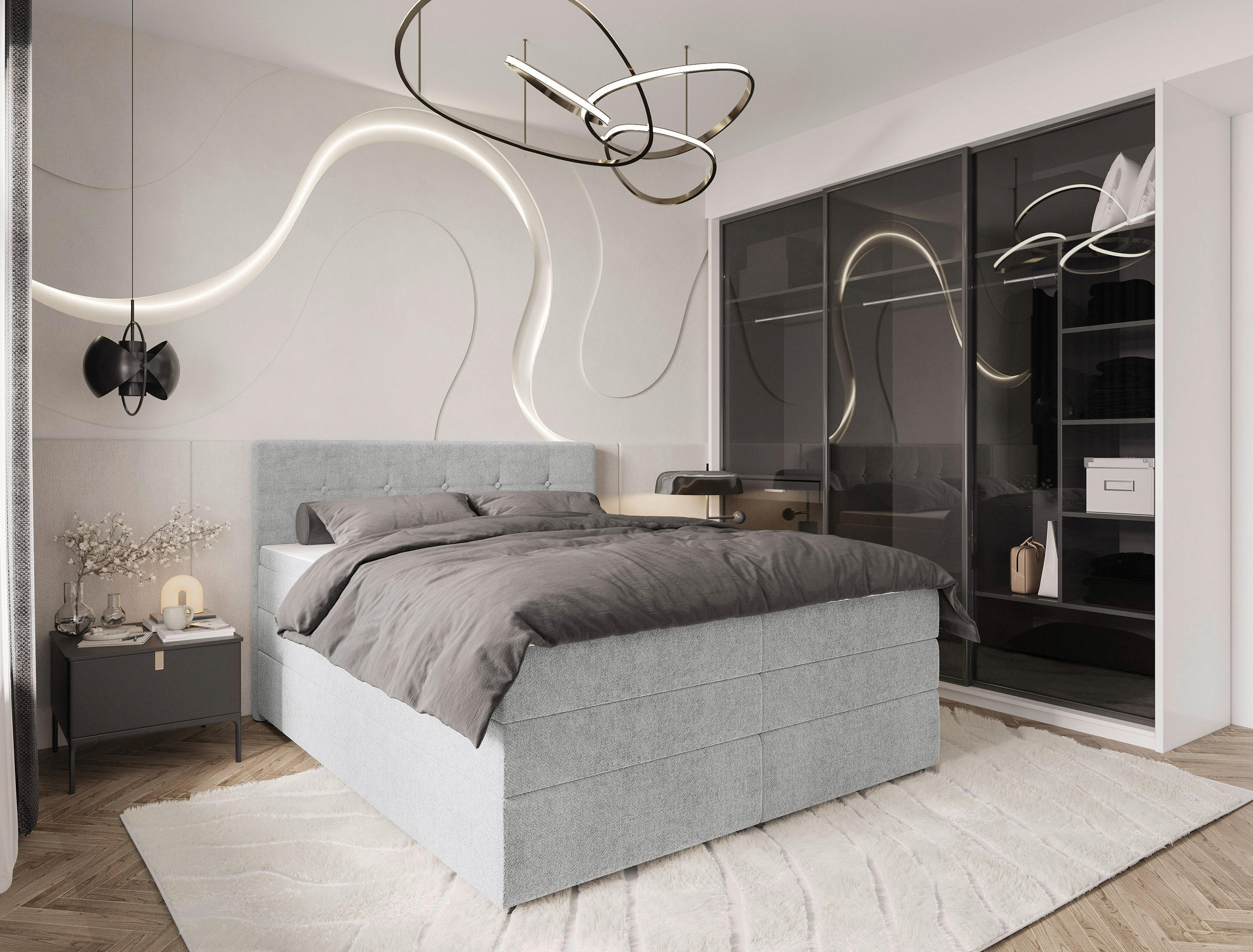 BOXSPRINGBETT 200/200 cm  in Hellgrau  - Hellgrau/Schwarz, KONVENTIONELL, Kunststoff/Textil (200/200cm) - Carryhome