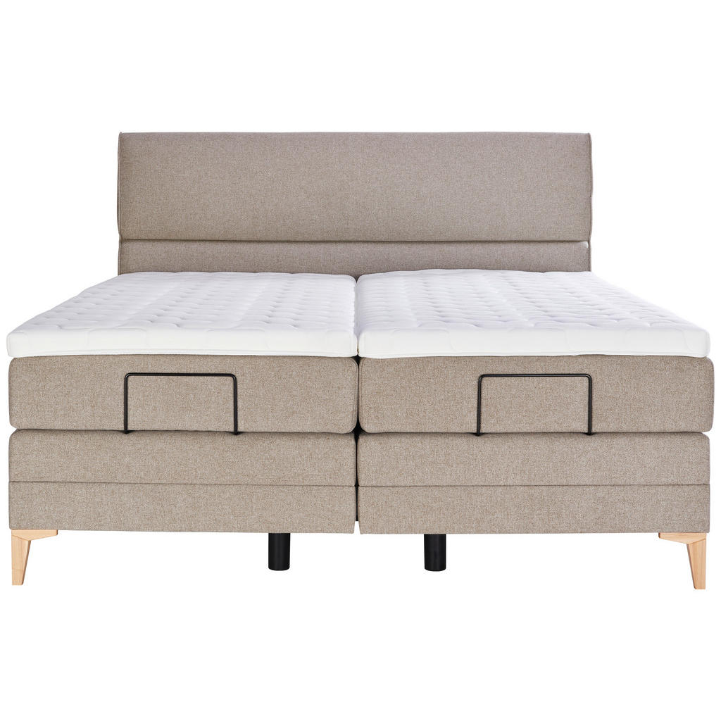 Thumbnail - Voleo Boxspringbett, Hellbraun, Textil, H2 + H3, 7-Zonen, Höhe ca. 19 cm, 200x200 cm, Über- und Sondergrößen erhältlich,...