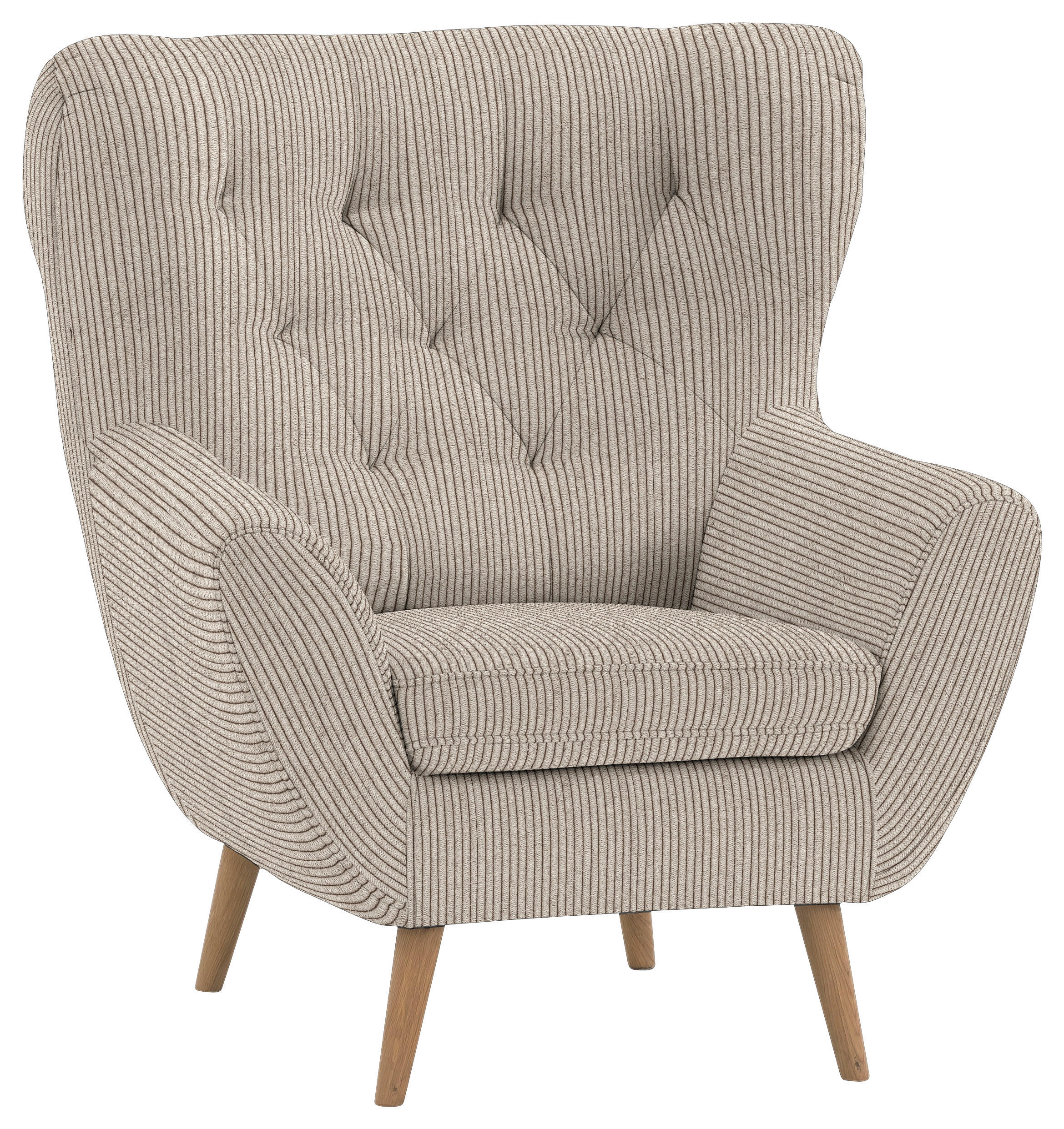 OHRENSESSEL Cord Beige  - Eichefarben/Beige, Design, Holz/Textil (87/101/95cm) - Stylife