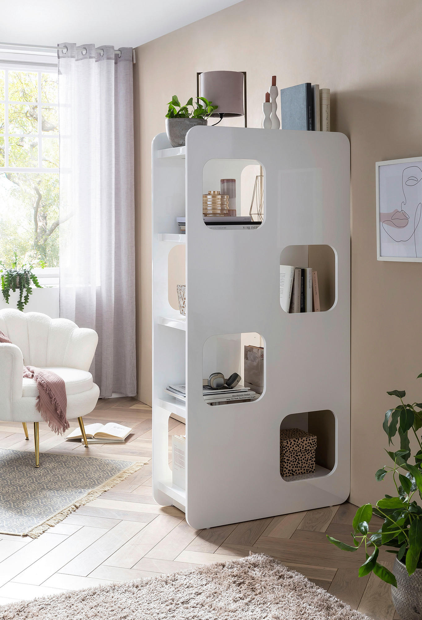 RAUMTEILER - Weiß Hochglanz, Design, Holzwerkstoff (81/168/36cm) - Livetastic