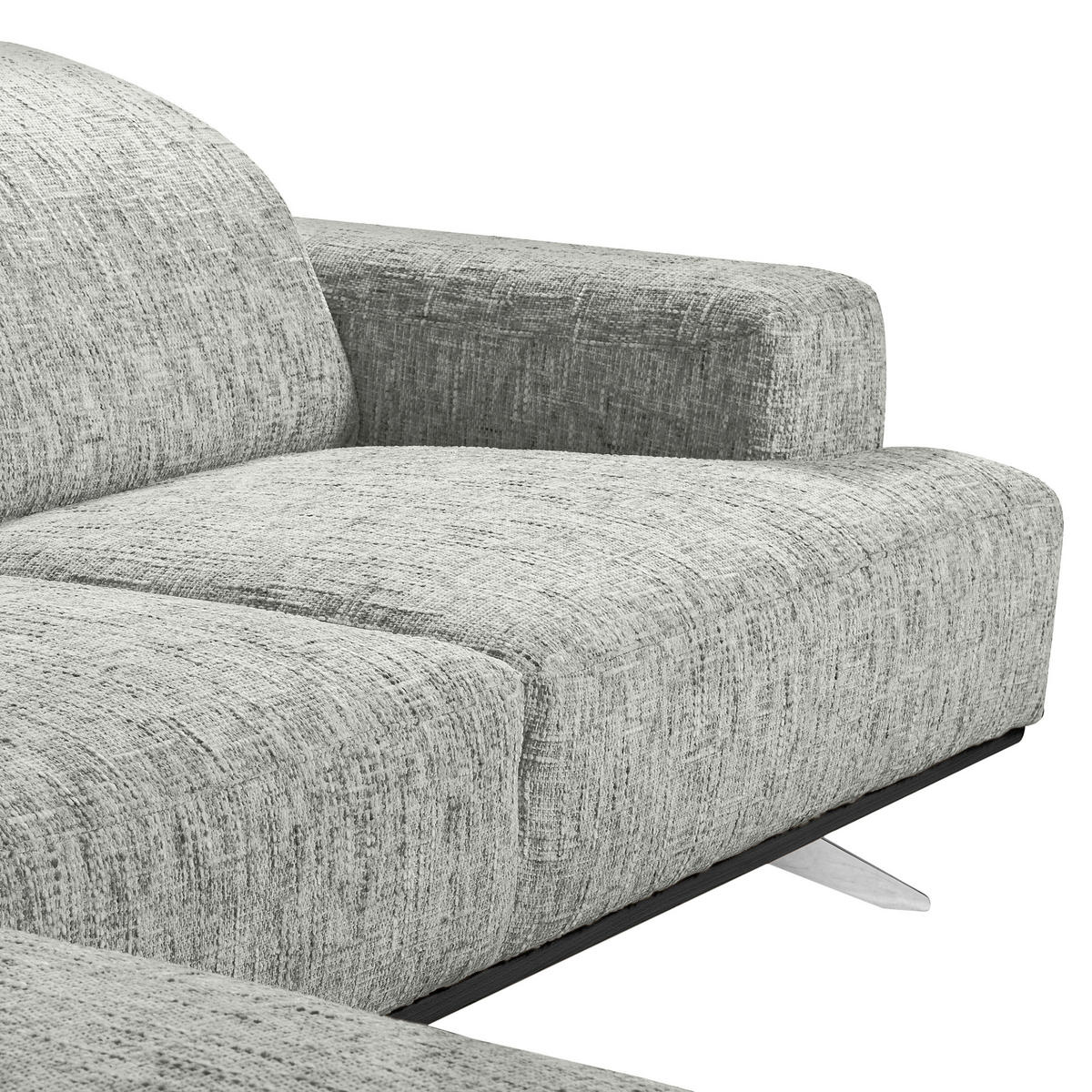ECKSOFA PORTLAND in Struktur Grau Kopfteilverstellung  187/295 cm  - Chromfarben/Grau, Design, Holz/Textil (187/295cm) - Livetastic