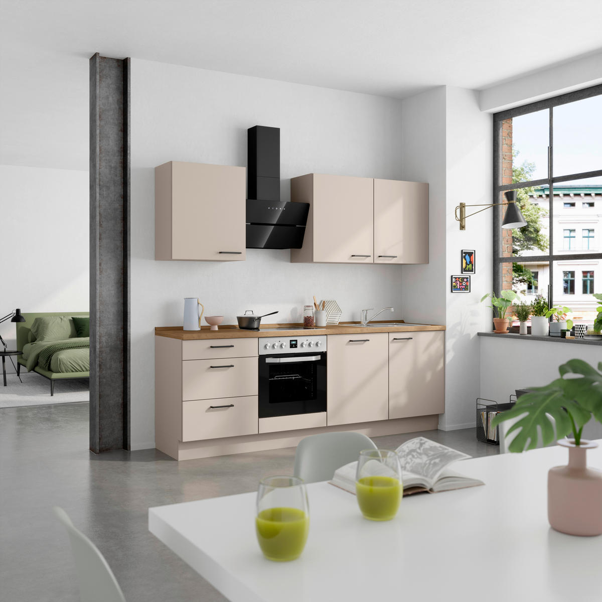 KÜCHENLEERBLOCK 240 cm   in Eichefarben, Sandfarben  - Sandfarben/Eichefarben, MODERN, Holzwerkstoff/Metall (240cm) - Nobilia