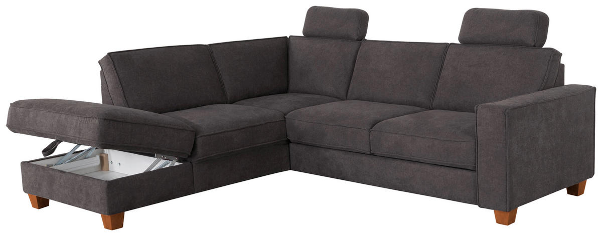 ECKSOFA in Flachgewebe Dunkelgrau  - Eichefarben/Dunkelgrau, Konventionell, Holz/Textil (213/236cm) - Sit & More