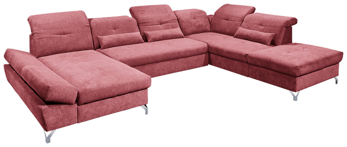 WOHNLANDSCHAFT in Mikrovelours Beere  - Beere/Silberfarben, Modern, Textil/Metall (168/350/245cm) - MID.YOU