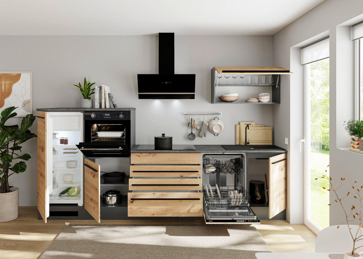 KÜCHENLEERBLOCK  in Eiche Artisan  - Anthrazit/Schwarz, Basics, Holzwerkstoff/Kunststoff (320cm) - P & B