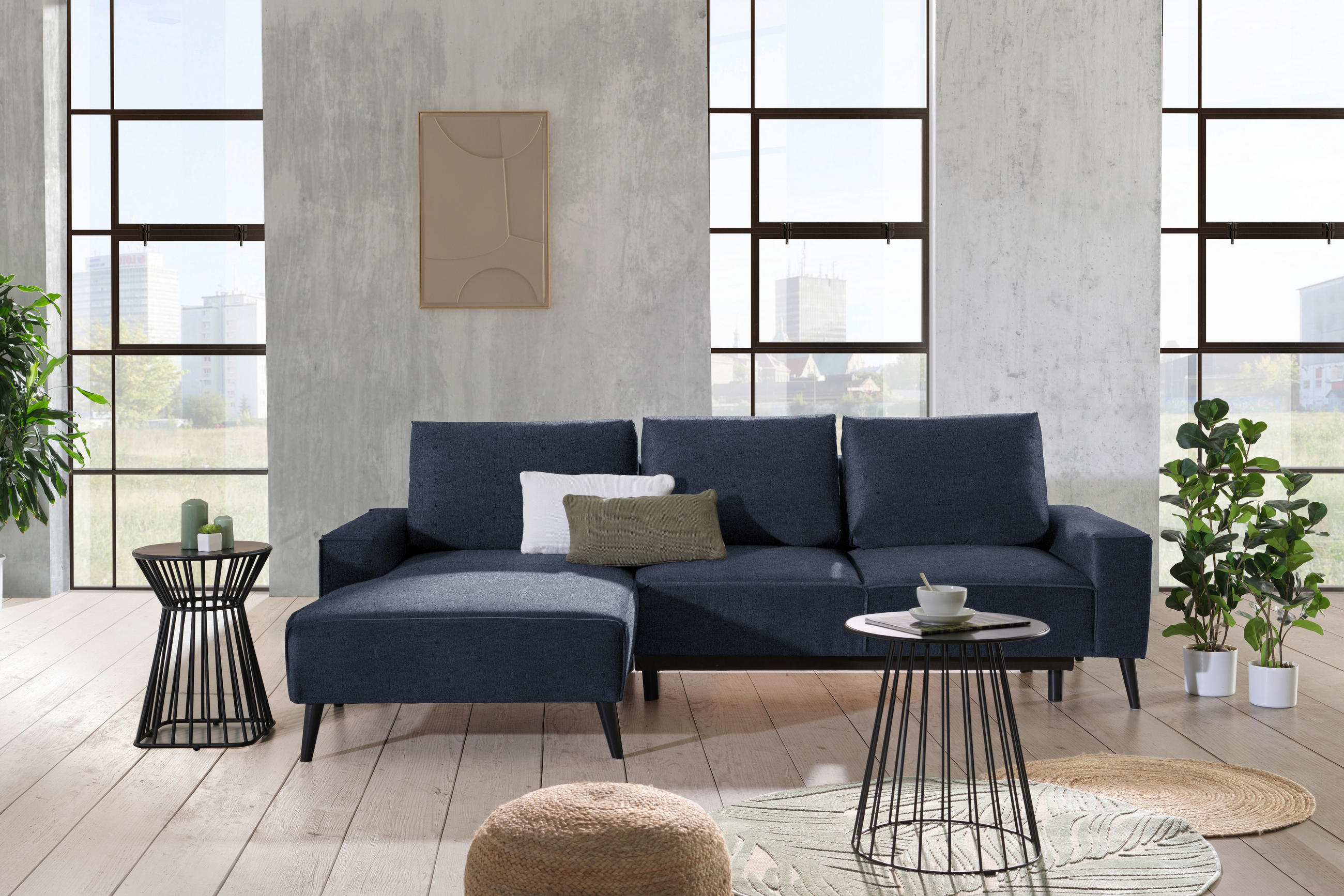ECKSOFA in Velours Blau  - Blau/Schwarz, Konventionell, Holz/Textil (161/260cm) - Carryhome
