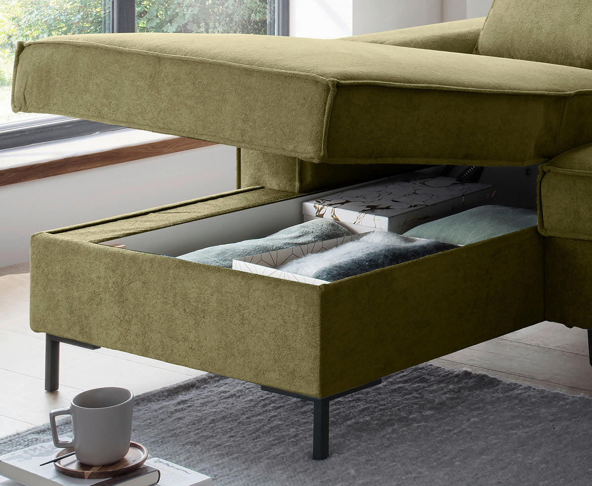 ROHOVÁ SEDAČKA, textil, zelená - černá/zelená, Moderní, kov/textil (150/240cm) - Livetastic