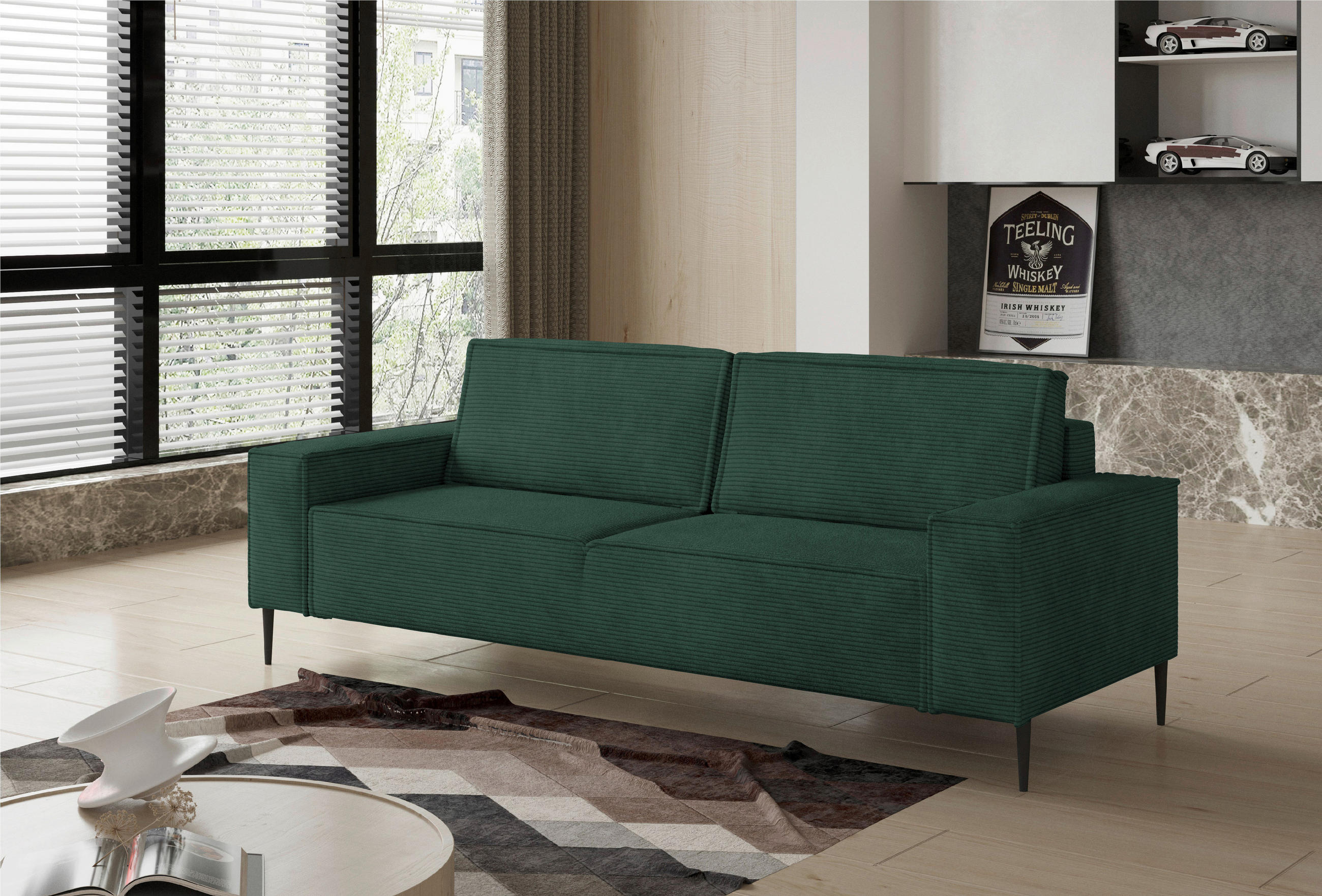 SCHLAFSOFA in Webstoff Grün  - Schwarz/Grün, Design, Textil/Metall (240/89/103cm) - Ti'me