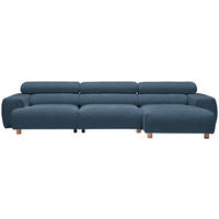 ECKSOFA in Velours Dunkelblau  - Buchefarben/Dunkelblau, Design, Holz/Textil (329/150cm) - Lomoco