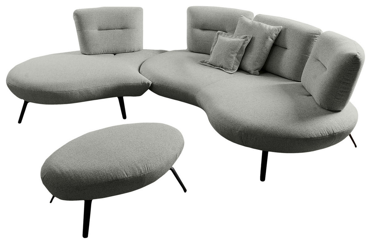 BIGSOFA Flachgewebe Hellgrau  - Hellgrau/Schwarz, Design, Textil/Metall (456/93/138cm) - Moderano
