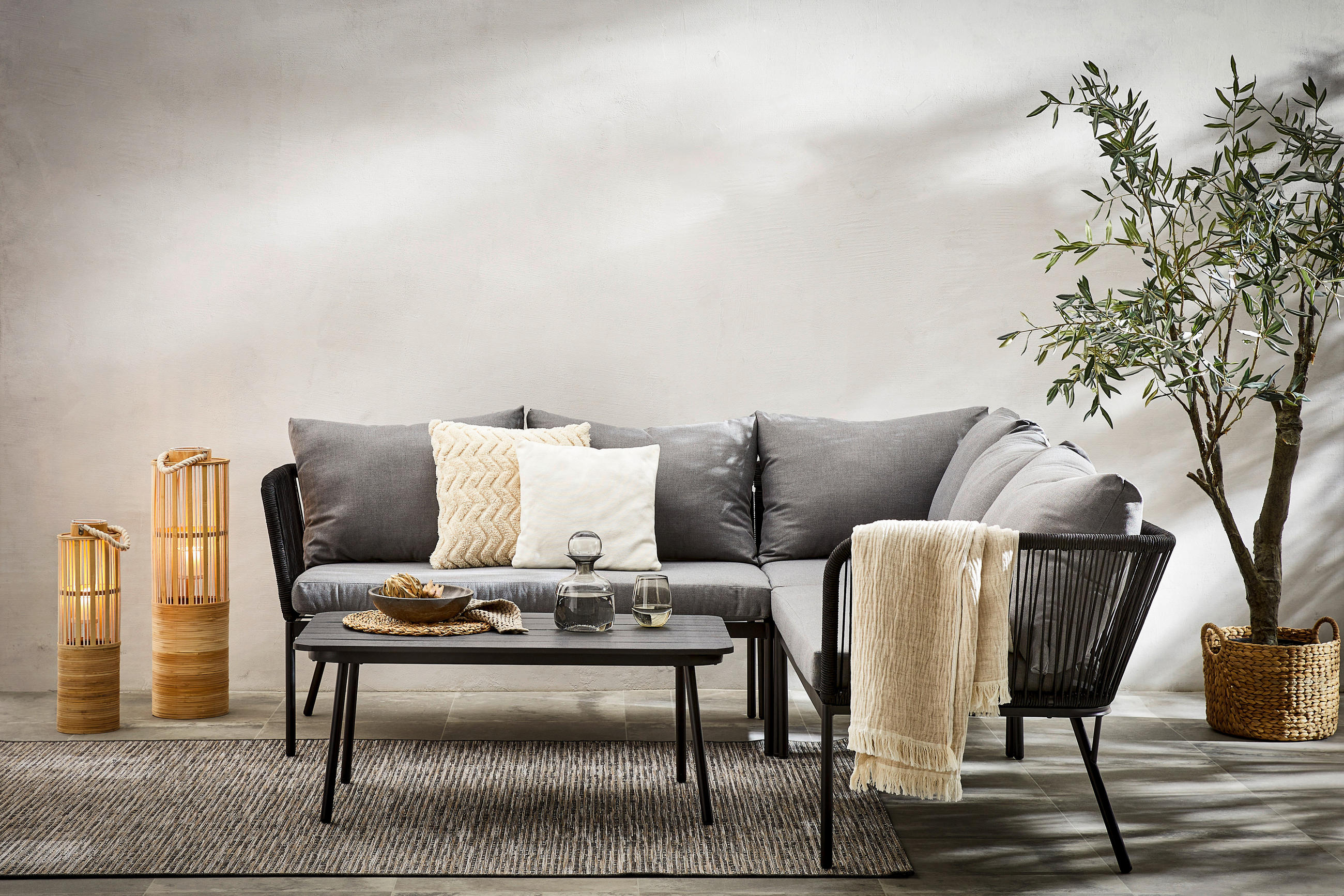 LOUNGEGARNITUR Stahl  - Schwarz/Grau, MODERN, Kunststoff/Textil (210/72/210cm) - Ambia Garden