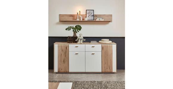 SIDEBOARD Weiß, Eichefarben Einlegeböden  - Eichefarben/Silberfarben, KONVENTIONELL, Holzwerkstoff/Metall (180/86/50cm) - Xora