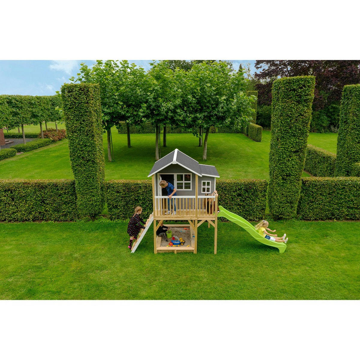 SPIELTURM  - Hellgrün/Grau, KONVENTIONELL, Holz (391/190/269cm) - EXIT Toys