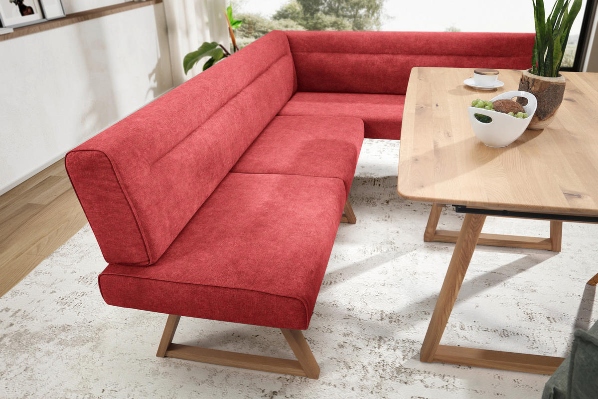 ECKBANK 230/170 cm Mikrofaser, Lederlook (vegan) Rot, Eichefarben Wildeiche massiv   - Eichefarben/Rot, KONVENTIONELL, Holz/Textil (230/170cm) - Moderano