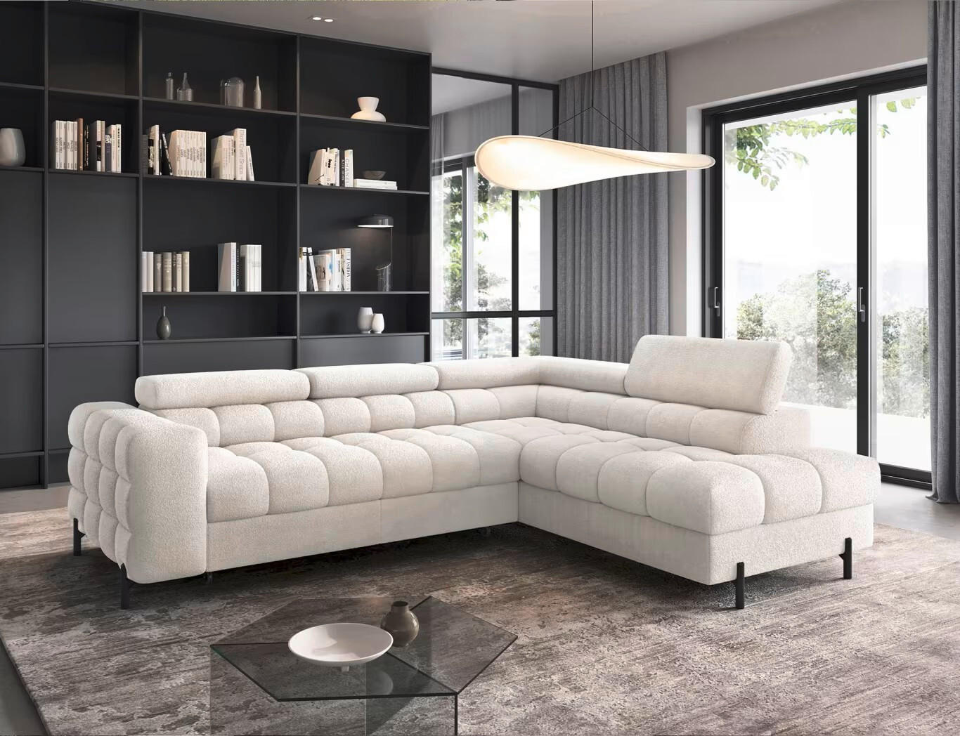 ECKSOFA Weiß Plüsch  - Schwarz/Weiß, Design, Textil/Metall (276/200cm) - MID.YOU