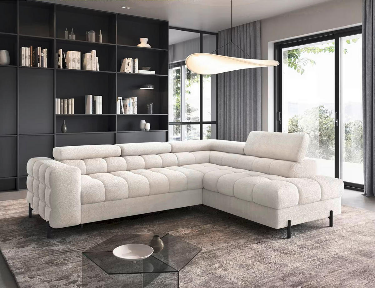 ECKSOFA Weiß Plüsch  - Schwarz/Weiß, Design, Textil/Metall (276/200cm) - MID.YOU