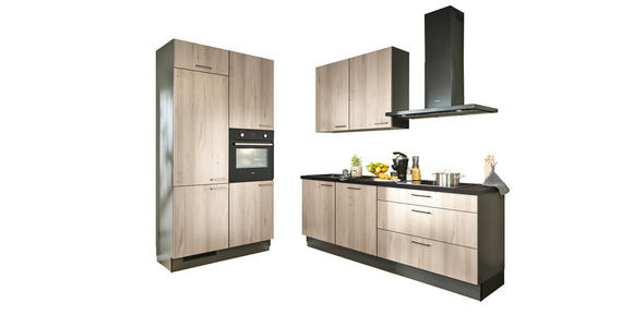 ECKKÜCHE 120/220 cm in Graphitfarben, Schwarz, Tannenholzfarben - Chromfarben/Tannenholzfarben, Design, Holzwerkstoff/Metall (120/220cm) - Xora