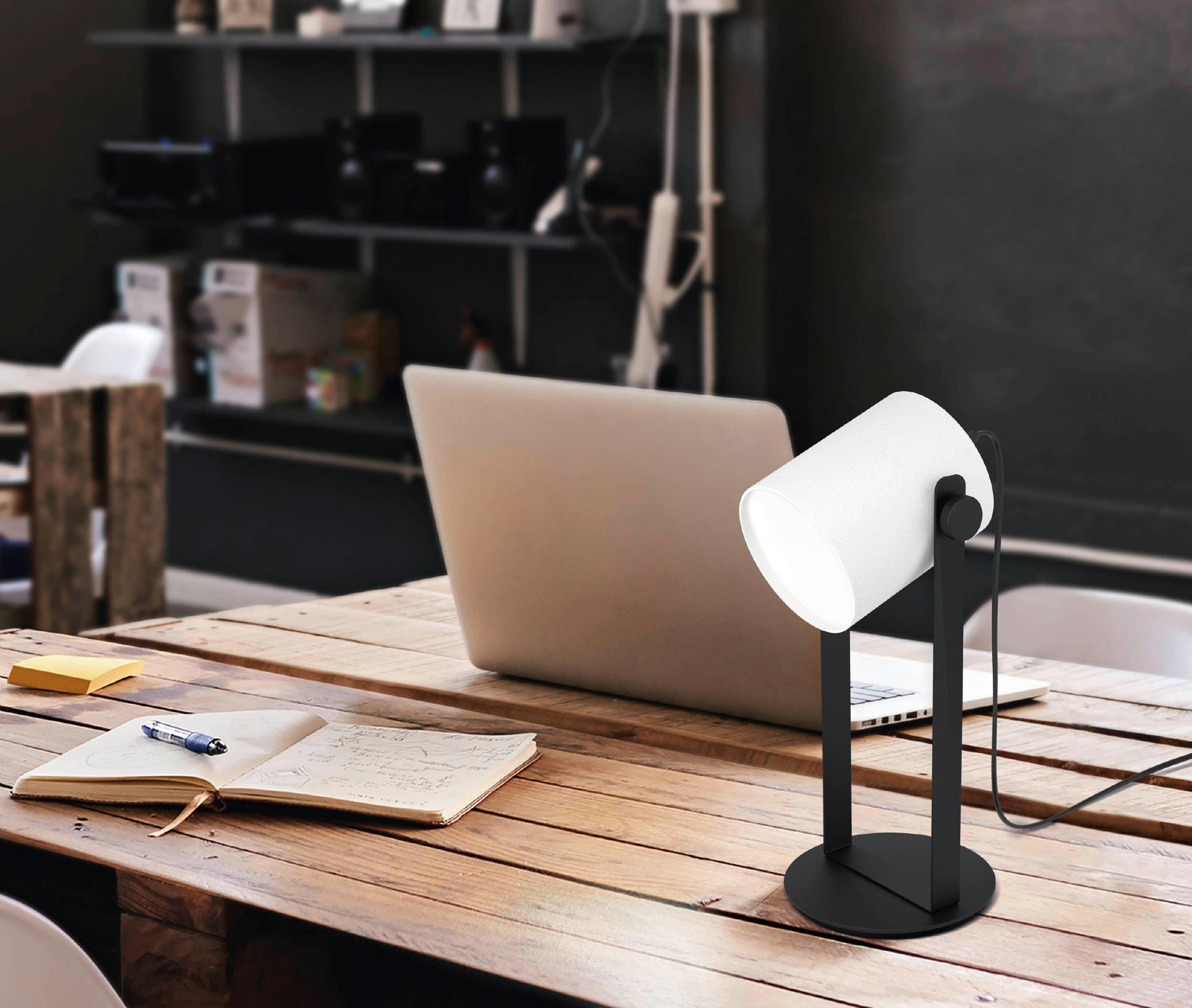 STOLNÍ LAMPA, E27, 19,5/42,5 cm  - bílá/černá, Basics, kov/dřevo (19,5/42,5cm) - Eglo