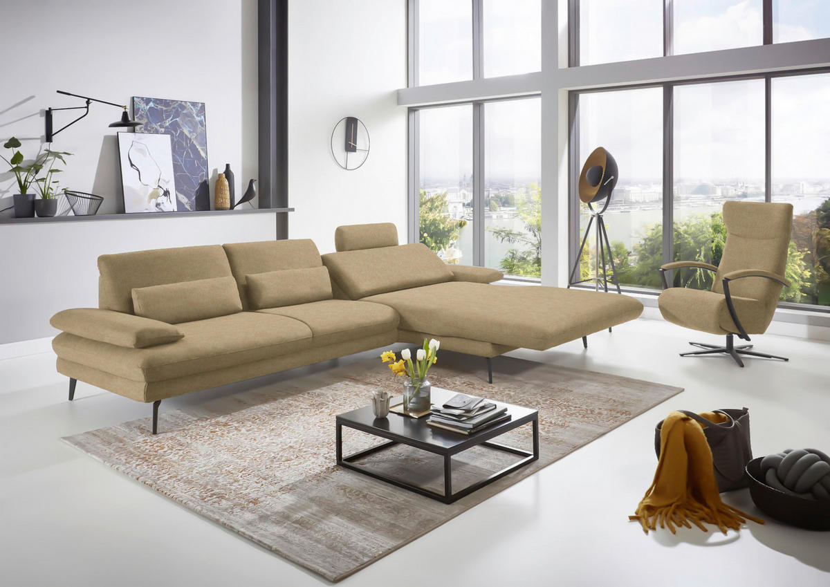 ECKSOFA in Velours Cappuccino  - Schwarz/Cappuccino, Design, Textil/Metall (310/180cm) - Dieter Knoll