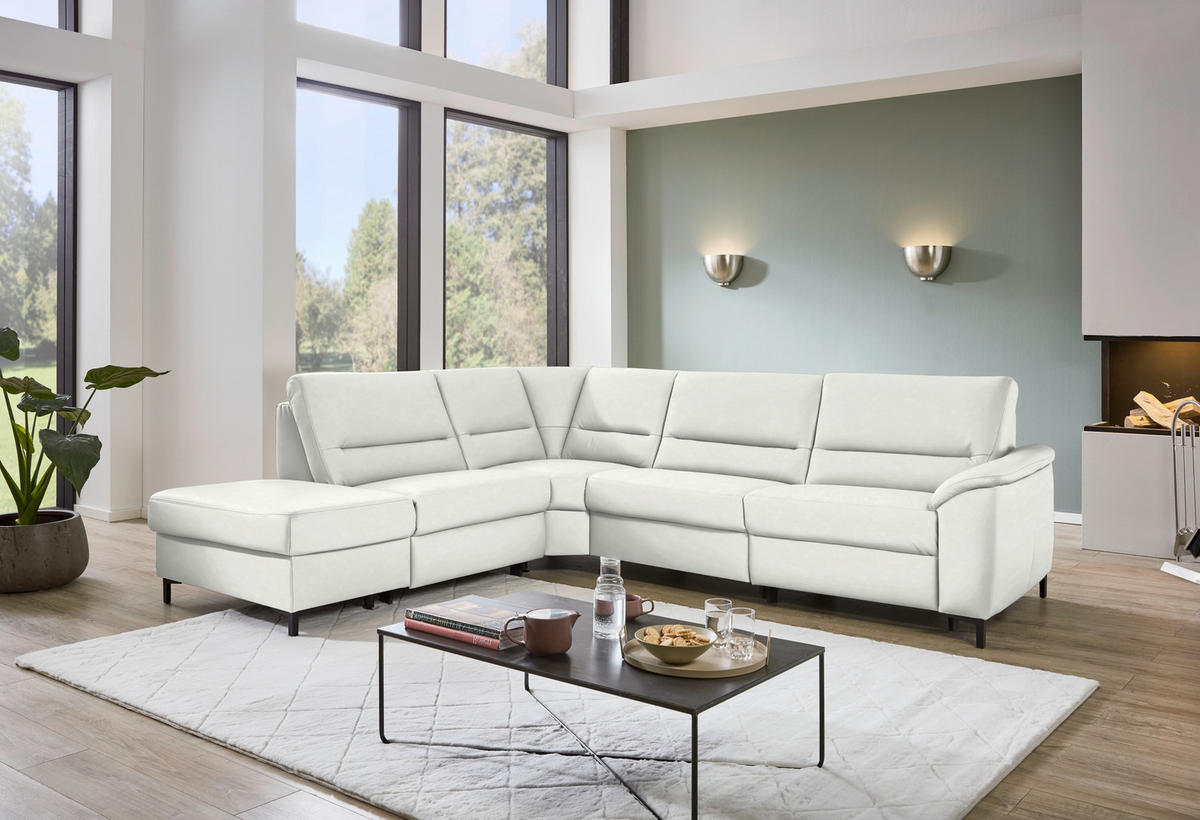ECKSOFA  in Echtleder Weiß  249/290 cm  - Schwarz/Weiß, KONVENTIONELL, Leder/Metall (249/290cm) - Beldomo Premium