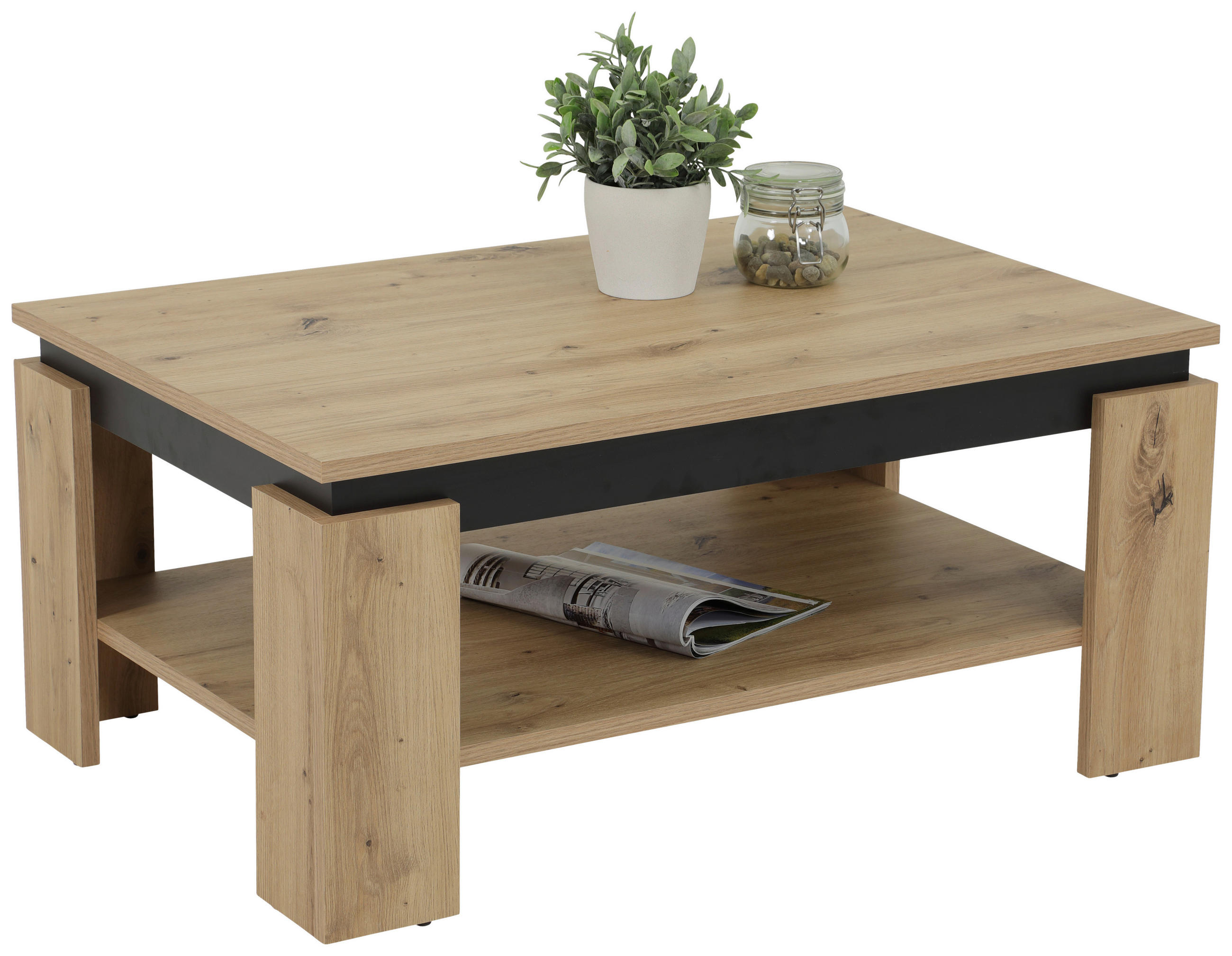 Boxxx Couchtisch Schwarz, Eiche Artisan 60.5x41.5x90 cm