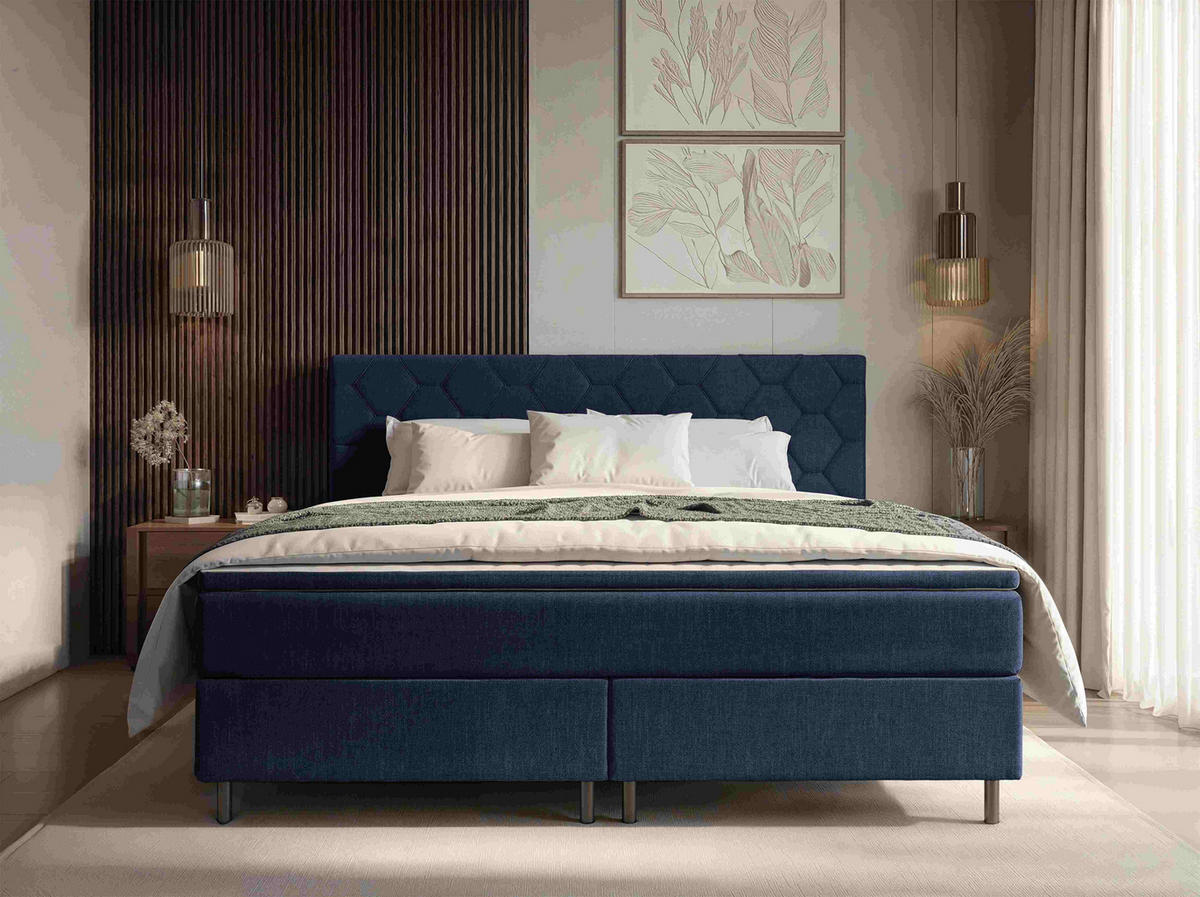 BOXSPRINGBETT 140/200 cm  Dunkelblau  - Schwarz/Dunkelblau, Konventionell, Textil/Metall (140/200cm) - Chameo
