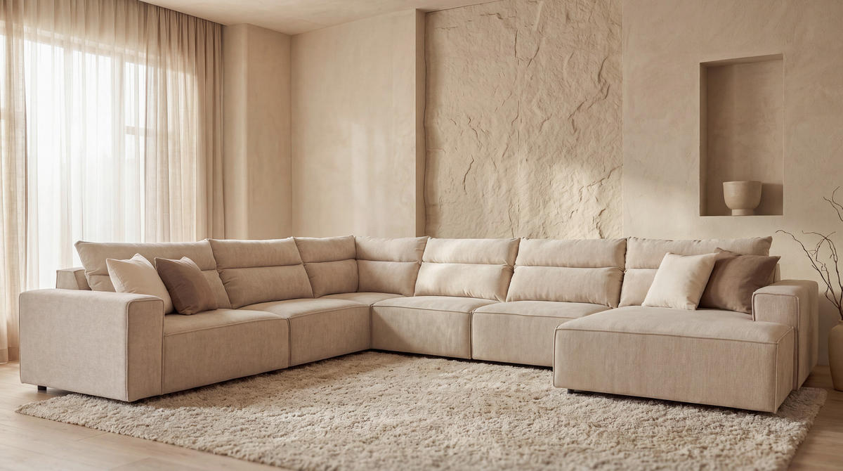 SOFFA i flatväv beige  - beige/svart, Klassisk, metall/trä (408/86/318cm) - Novel