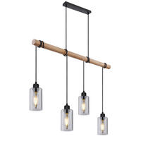 HÄNGELEUCHTE 98/15/130 cm    - Schwarz/Braun, Natur, Glas/Holz (98/15/130cm) - Globo