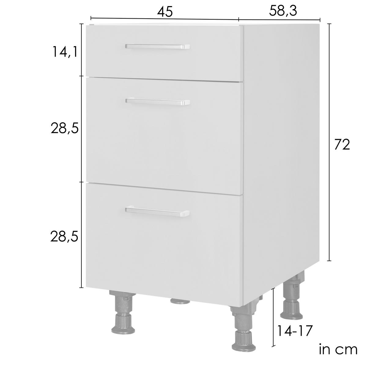 SCHUBKASTENUNTERSCHRANK 45/87/56 cm  in Weiß  - Edelstahlfarben/Weiß, MODERN, Holzwerkstoff/Metall (45/87/56cm) - Nobilia
