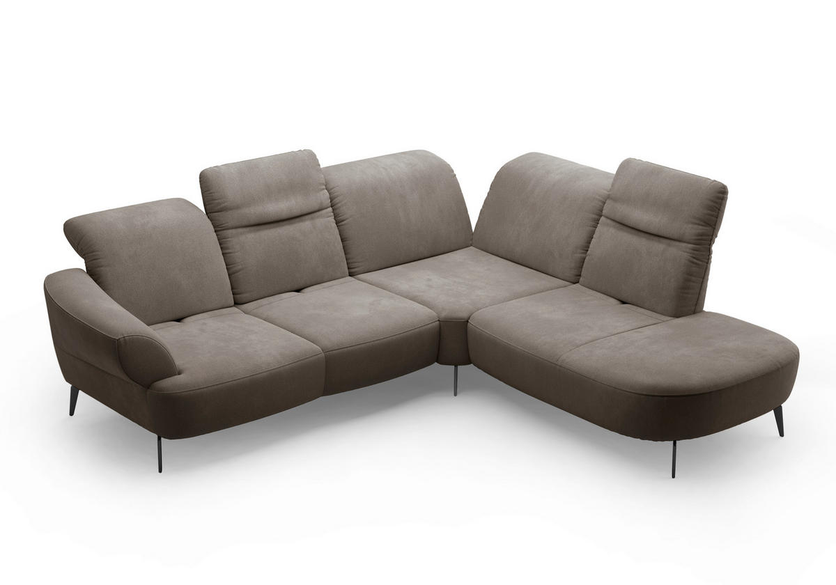 ECKSOFA in Flachgewebe Schlammfarben  - Schlammfarben/Schwarz, Modern, Textil/Metall (302/270cm) - Sit & More