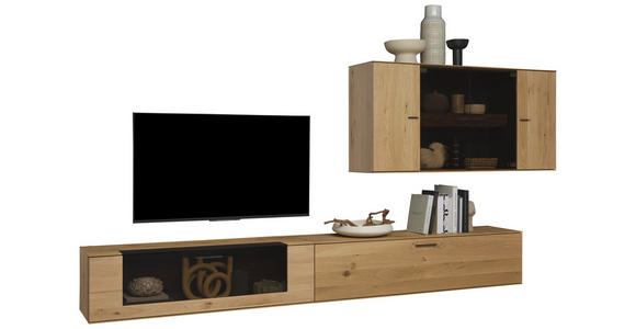 WOHNWAND  in Anthrazit, Eichefarben  336/195/44 cm  - Eichefarben/Anthrazit, Design, Glas/Holz (336/195/44cm) - Valnatura