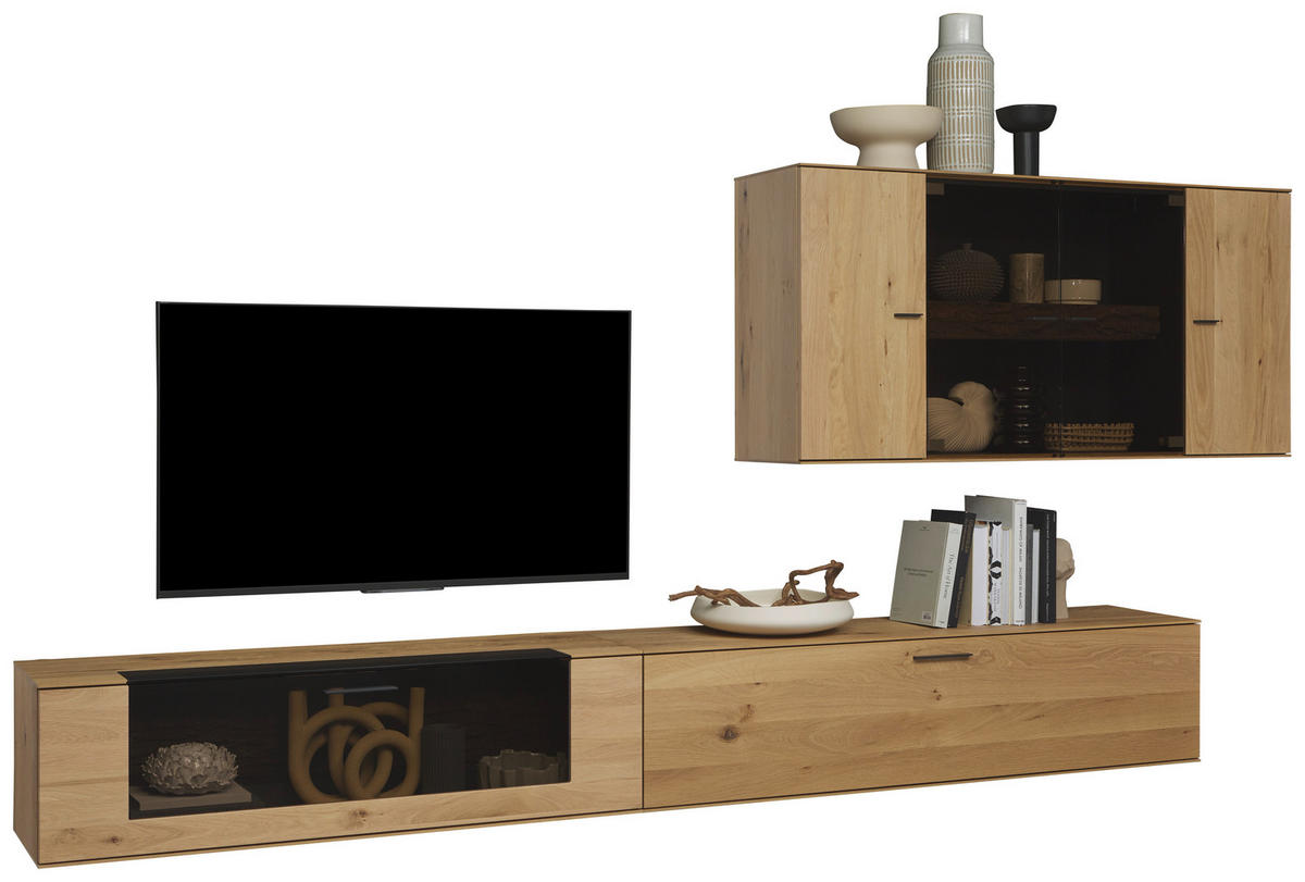 WOHNWAND  in Anthrazit, Eichefarben  336/195/44 cm  - Eichefarben/Anthrazit, Design, Glas/Holz (336/195/44cm) - Valnatura