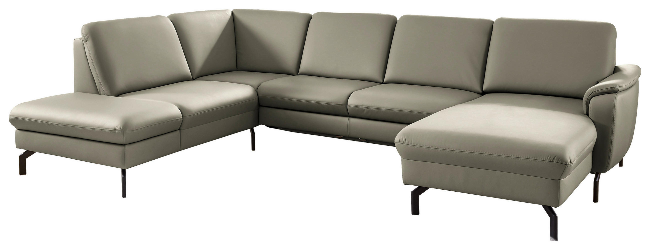 WOHNLANDSCHAFT Echtleder Platinfarben  - Platinfarben/Schwarz, Konventionell, Leder/Metall (224/306/168cm) - Beldomo Premium