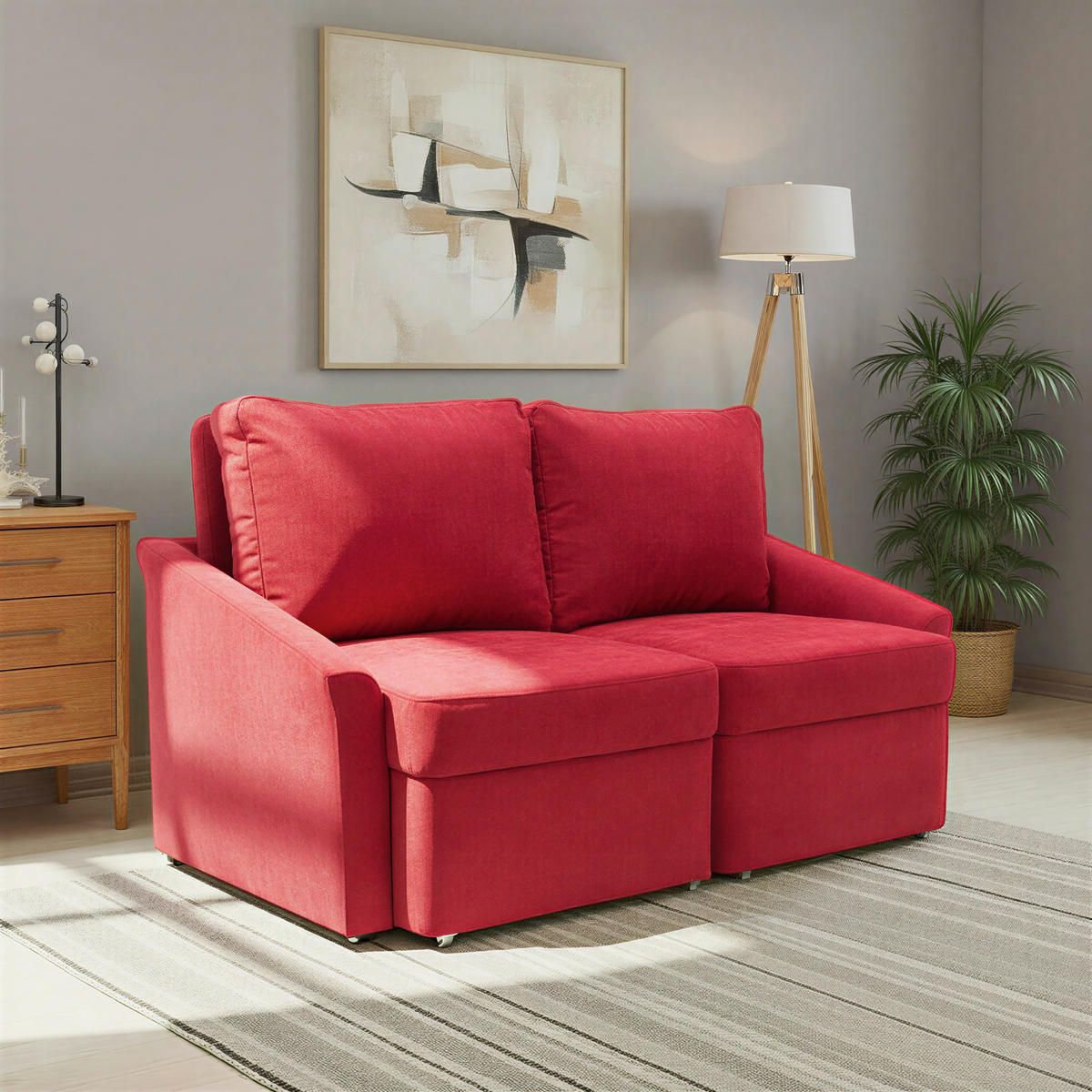 SCHLAFSOFA Mikrofaser Rot  - Beige/Rot, Basics, Kunststoff/Textil (168/86/96cm) - MID.YOU