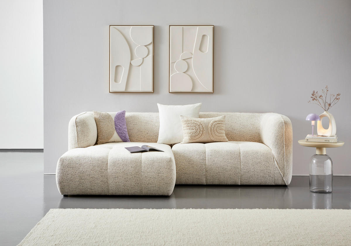 ECKSOFA in Chenille Creme  164/255 cm  - Creme/Schwarz, KONVENTIONELL, Kunststoff/Textil (164/255cm) - Carryhome
