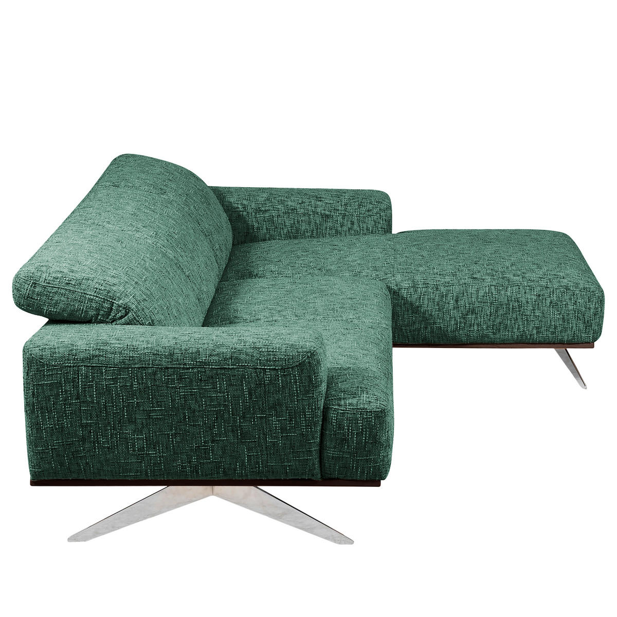 ECKSOFA PORTLAND in Struktur Grün Kopfteilverstellung  295/187 cm  - Chromfarben/Grün, Design, Holz/Textil (295/187cm) - Livetastic