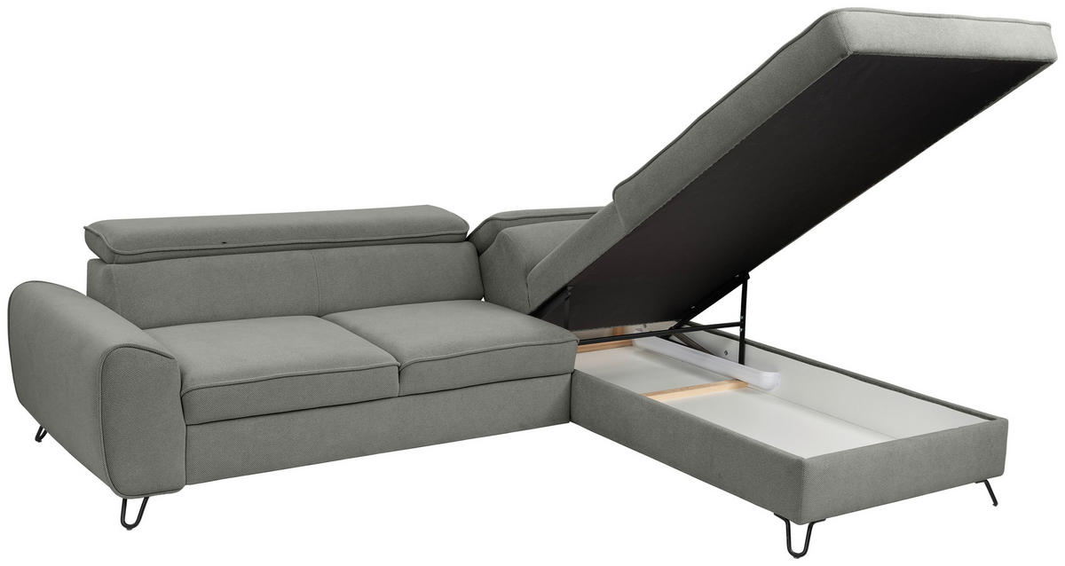 ECKSOFA in Flachgewebe Dunkelgrau  - Dunkelgrau/Schwarz, Design, Textil/Metall (250/200cm) - Stylife