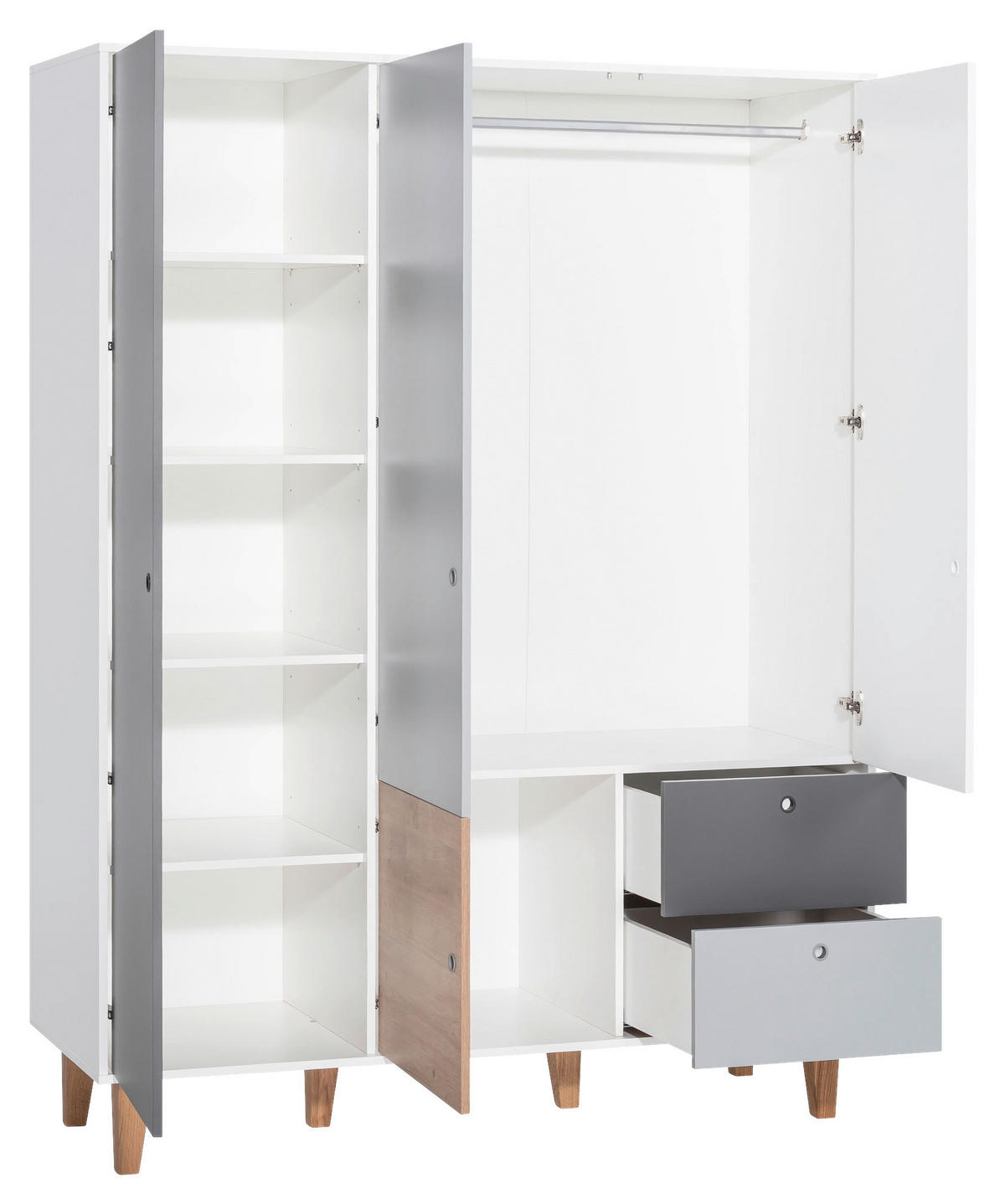 KLEIDERSCHRANK 4-türig Graphitfarben, Grau, Weiß, Eichefarben  - Eichefarben/Graphitfarben, MODERN, Holz/Holzwerkstoff (153/201,5/55cm) - MID.YOU