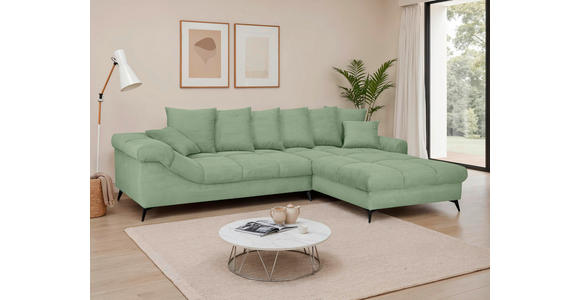 ECKSOFA Pastellgrün Cord Rückenkissen, Armlehnenkissen, Rücken echt  - Pastellgrün/Schwarz, KONVENTIONELL, Textil/Metall (332/231cm) - Carryhome