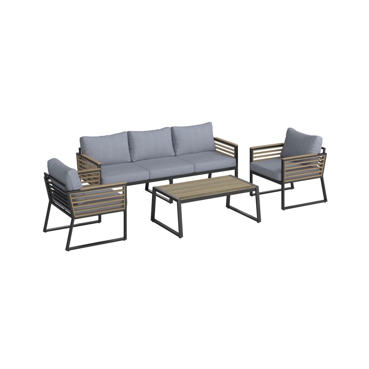 LOUNGEGARNITUR Teakholz Aluminium  - Schwarz, MODERN, Holz/Metall (203/74,5/85cm) - Ambia Garden