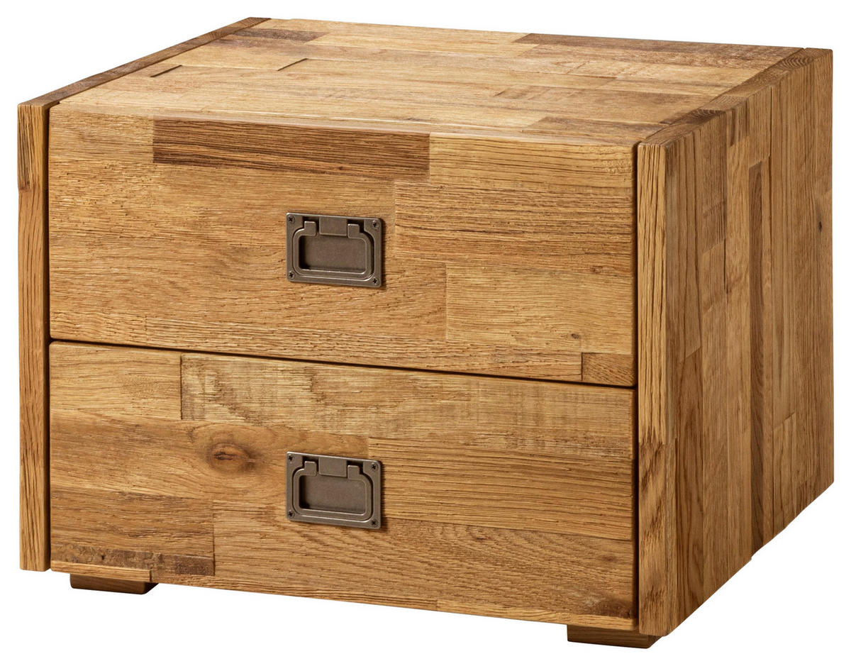 NACHTSCHRANK 50/36/41 cm Eiche massiv  - Eichefarben/Grau, KONVENTIONELL, Holz/Metall (50/36/41cm) - Hasena