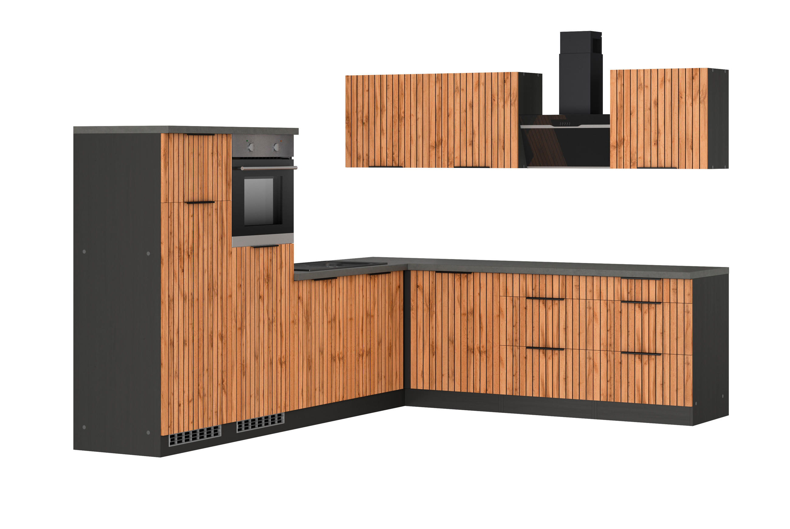 Thumbnail - Held Eckküche Liverpool, Eiche Wotan, Graphit, Metall, 5 Schubladen, seitenverkehrt montierbar, nur wie online abgebilde...