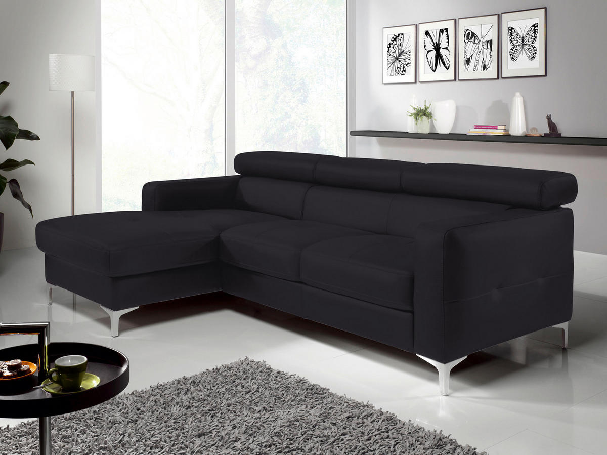 ECKSOFA in Echtleder Schwarz  - Chromfarben/Schwarz, Design, Leder/Metall (168/227cm) - Livetastic