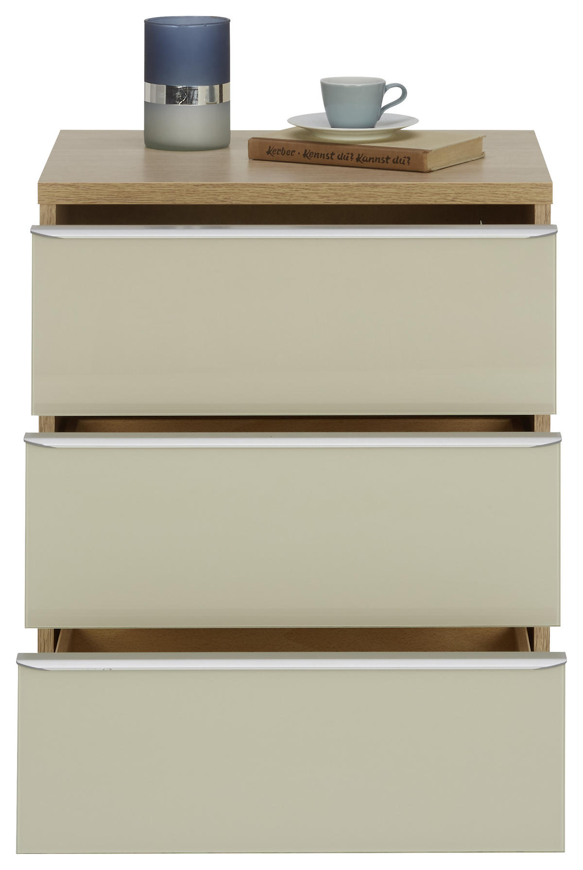 NACHTKÄSTCHEN in Eichefarben, Sandfarben  - Sandfarben/Eichefarben, Design, Glas/Holzwerkstoff (51/40/62cm) - Moderano