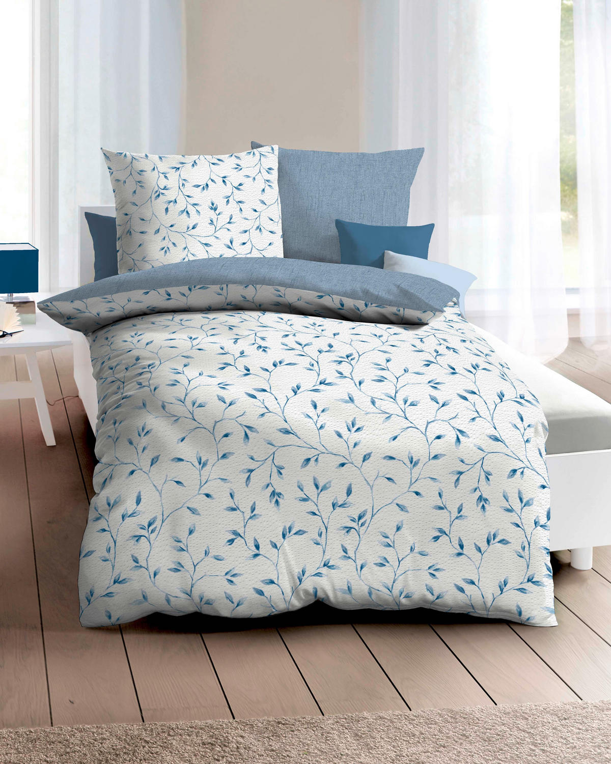 POSTELJINA 140/200 cm  Leaf  - plava, Konvencionalno, tekstil (140/200cm) - Kaeppel